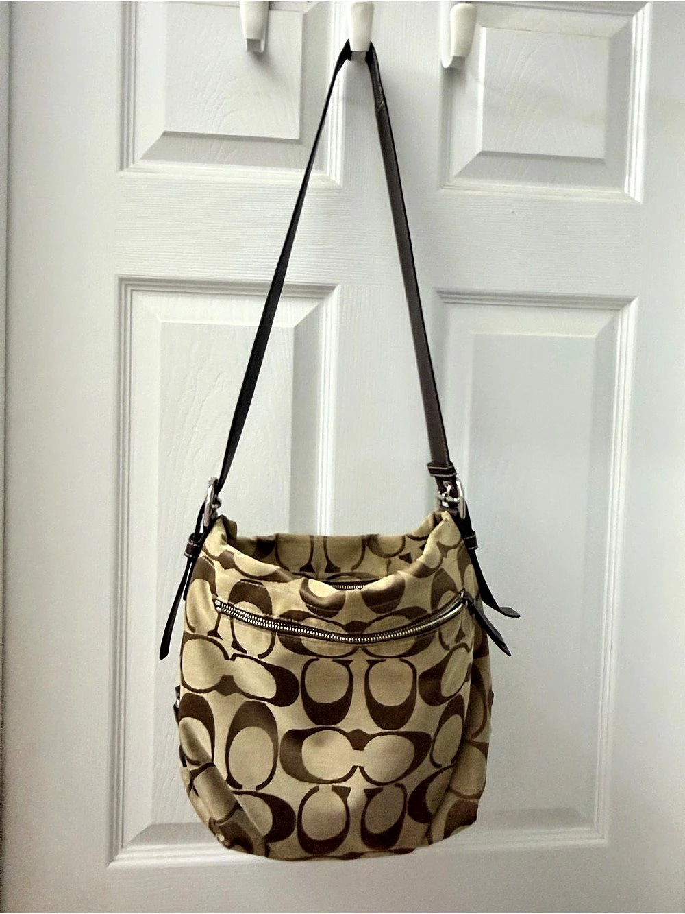 Coach Hamptons Signature Hobo Bag in Brown & Tan